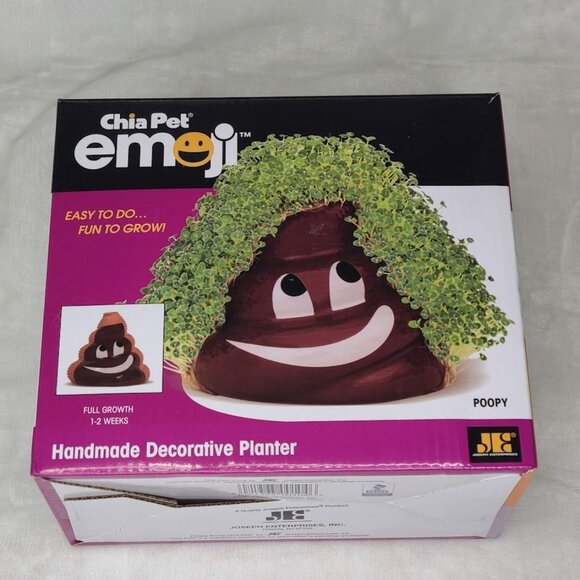 Chia Pet Emoji Poopy W/ Seed Pack Collectible Decorative Planter New Open Box - Picture 4 of 16